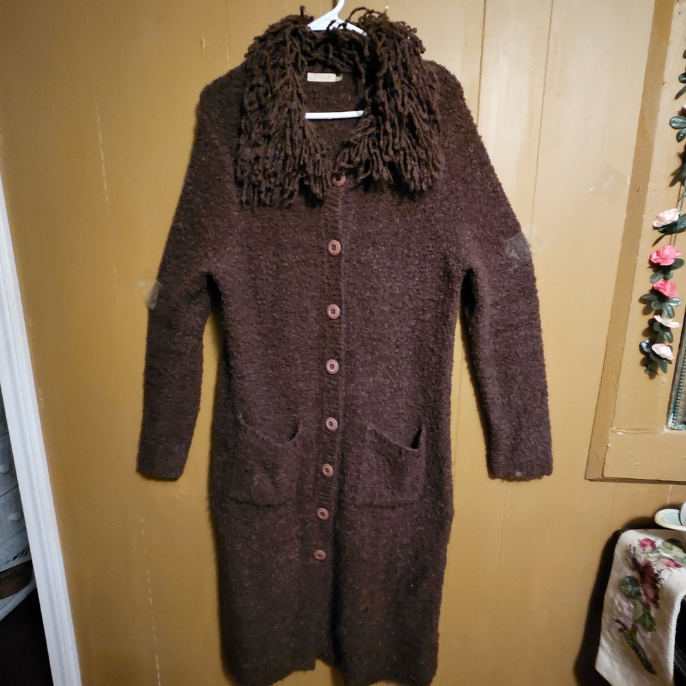 Chalet Chocolate Brown Knit Cardigan with Scarf
